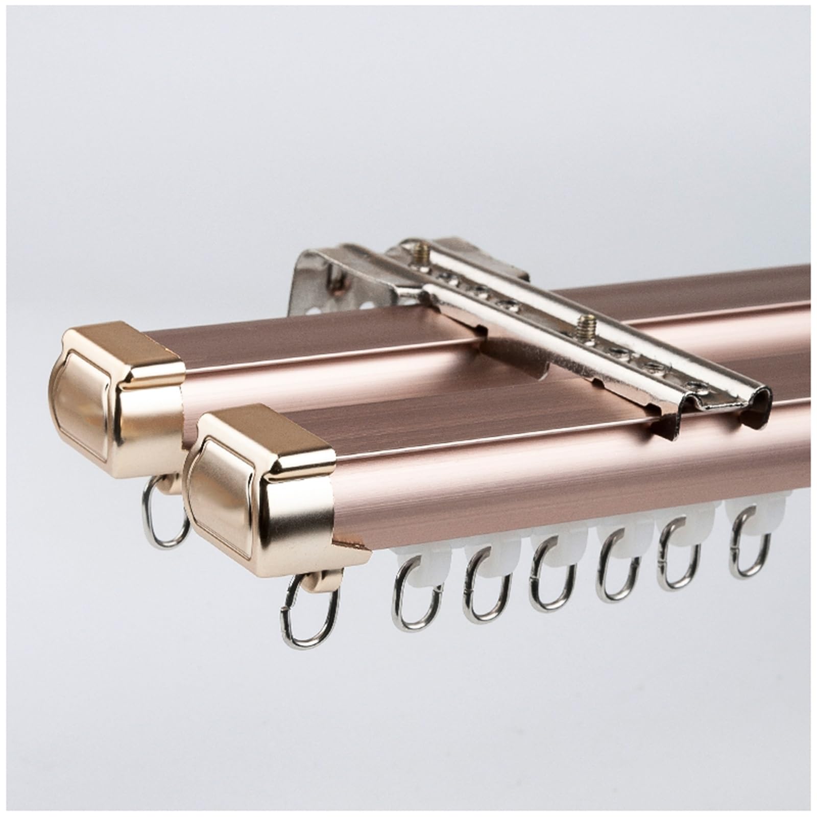 Generisch Doppelte Gardinenschiene, 3,5 m (11,5 Fuß), Roségold, Decken- und Wandmontage, Raumteiler-Gardinenstange mit Zubehör, robuste Aluminiumlegierung für die Heimdekoration