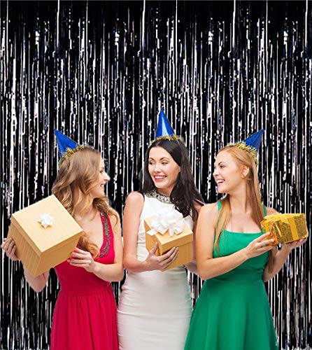 Image of Party Propz Black Foil Curtain for Decoration - 2 pcs (3ft x 6ft Each) Black Foil Curtain | Fringe Curtains for Decoration | Foil Curtains for Birthday Decoration | Frills for Decoration