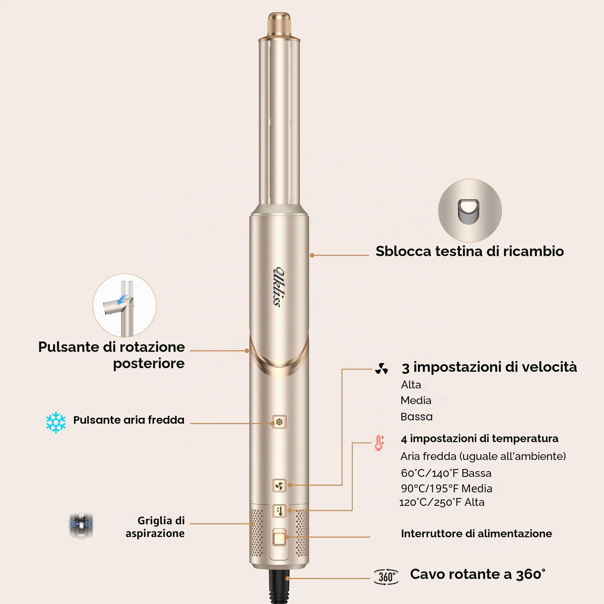 UKLISS Set Airstyler 8 in 1, Pro Hairstyler, Spazzola Asciugacapelli Ionica ad Alta Velocità con Airflow, Arricciacapelli Automatico, Spazzola Volumizzante per Tutti i Tipi di Capelli