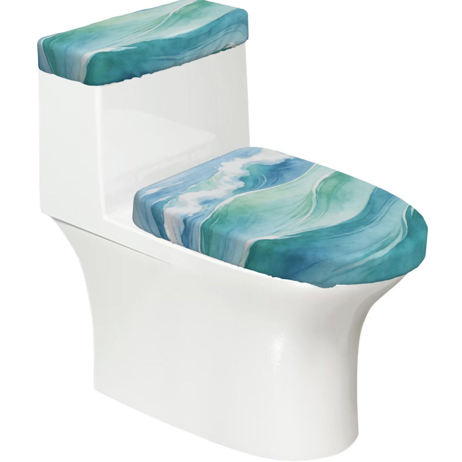 Cntdbu Black Ocean Wash Elastic Toilet Cover Set Of 2-Stretchy Lid And Tank Covers For Bathroom, Soft Washable U Shape Toilet Decor