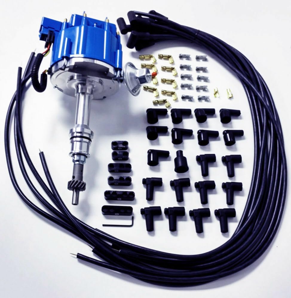 Small Block 221 260 289 302 Blue HEI 65K Distributor w/Plug Wires Compatible With Ford 5.0L 1962-95
