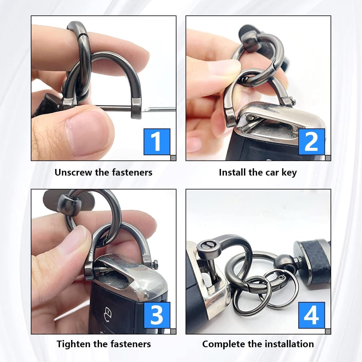 1 PC Carbon Fiber Style Car Keyring - Black Leather Keychain with 360° Rotating Anti-Lost D-Ring - Detachable Key Holder for Men and Women — view 5
