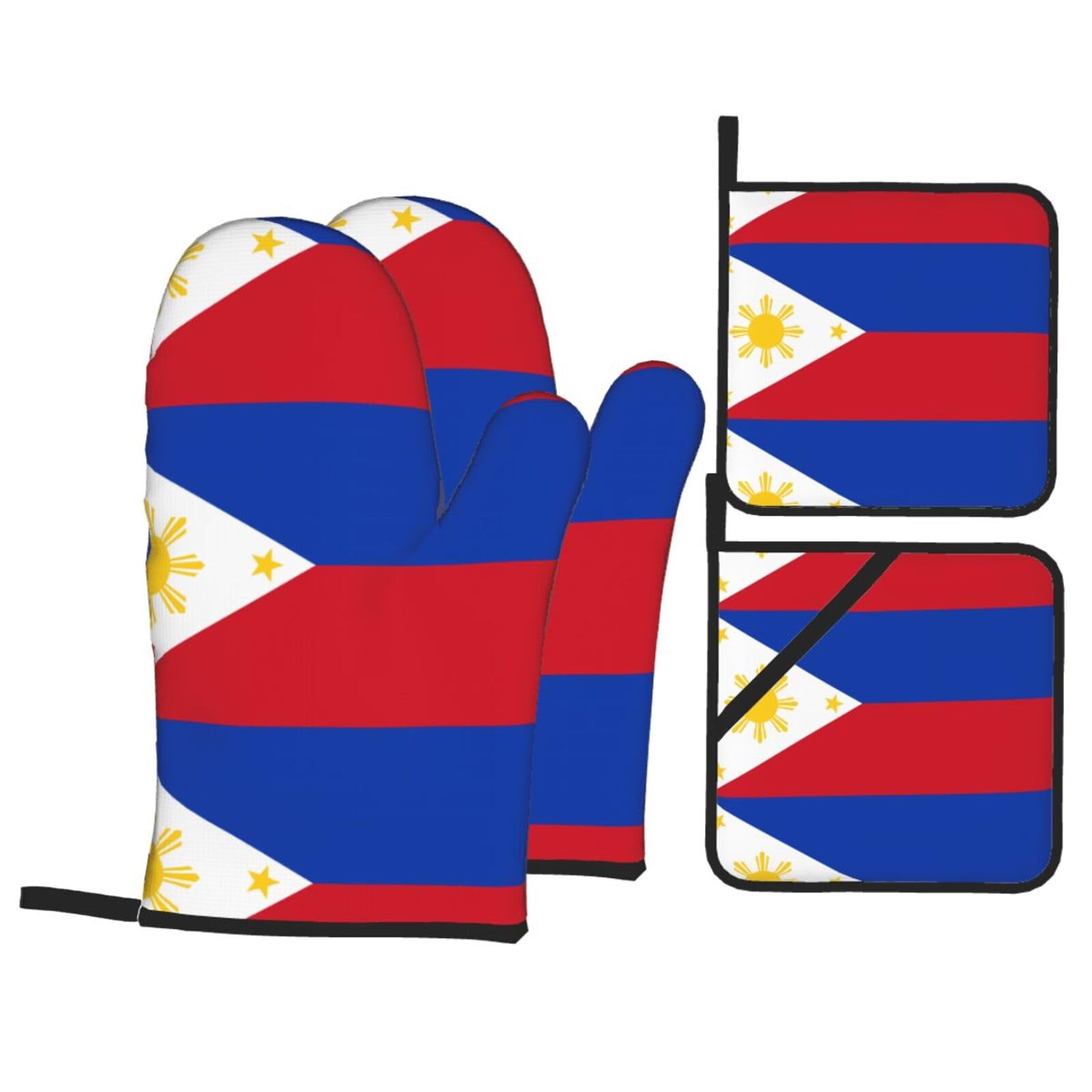 WHJSSF Philippine flag Prints Kitchen Baking Set - 4-Piece Heat Protection Layers with Waterproof Potholders for Oven, Grill & Serving