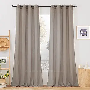 NICETOWN Sheer Linen Curtains 108" Long for Windows, (Burlap) Grommet Top Privacy Semi Sheer Privacy with Light Filtering Drapes for Bedroom/Living Room, W52 x L108, Set of 2