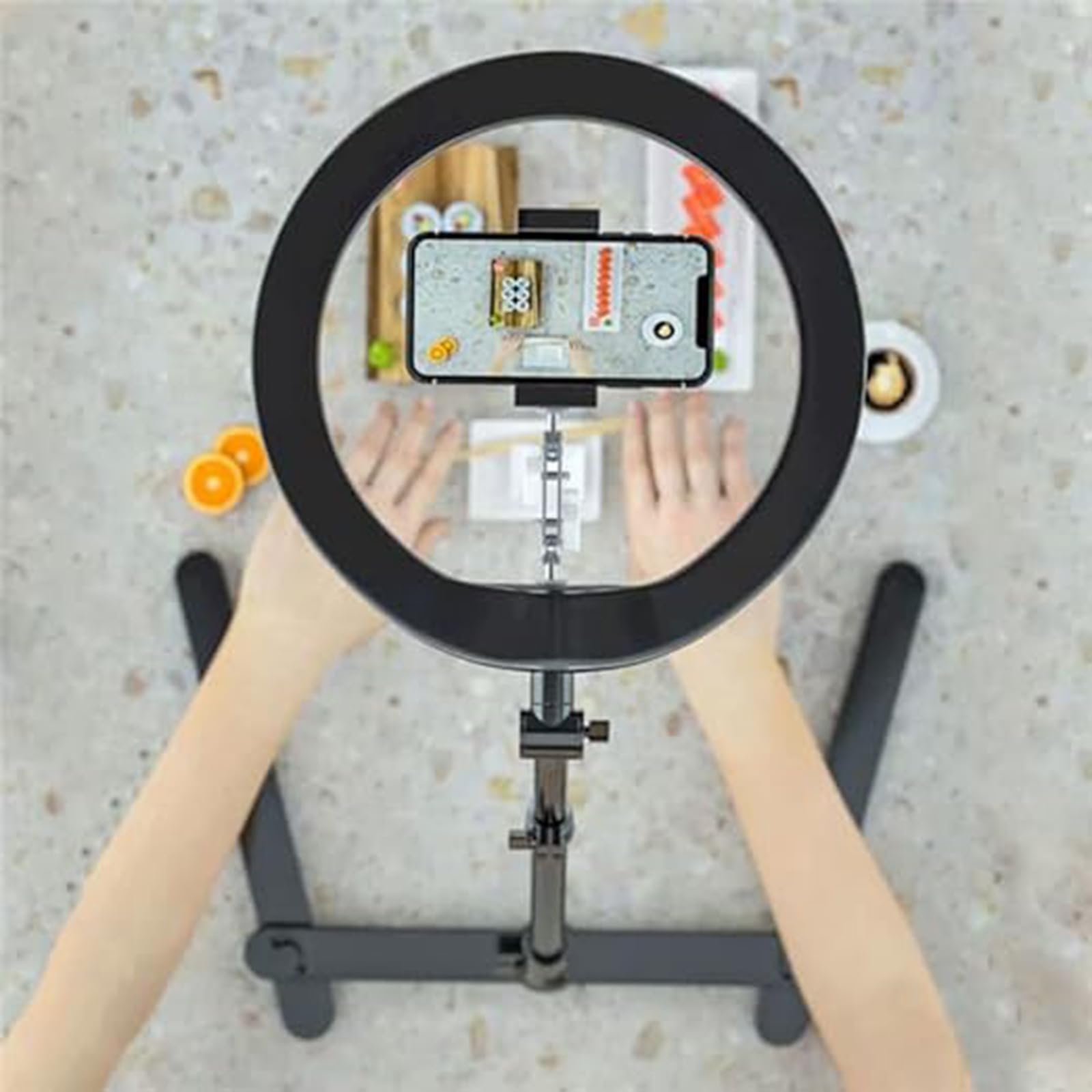 XUMI Anello luminoso a LED a intensità variabile da 10 pollici con supporto e supporto per telefono, scrivania treppiede regolabile per Youtube Video, Photography, Selfie, Vlog, Live Streaming, nero