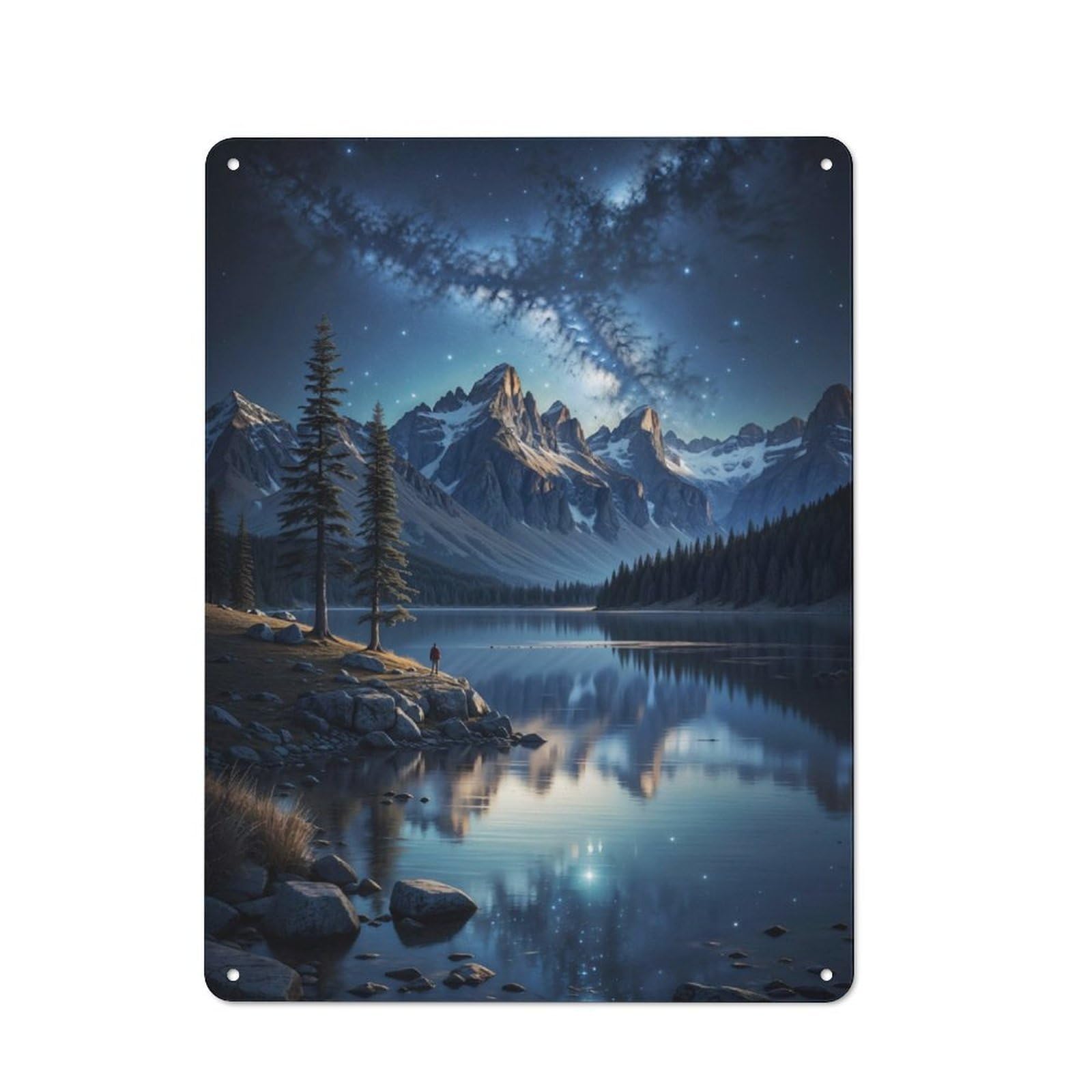 Junmoney Starlit Lake Serenity Rustic Metal Sign 40X30cm Featuring For Hallway Wall, For Collectors Decorating Hallways And Entrance Areas