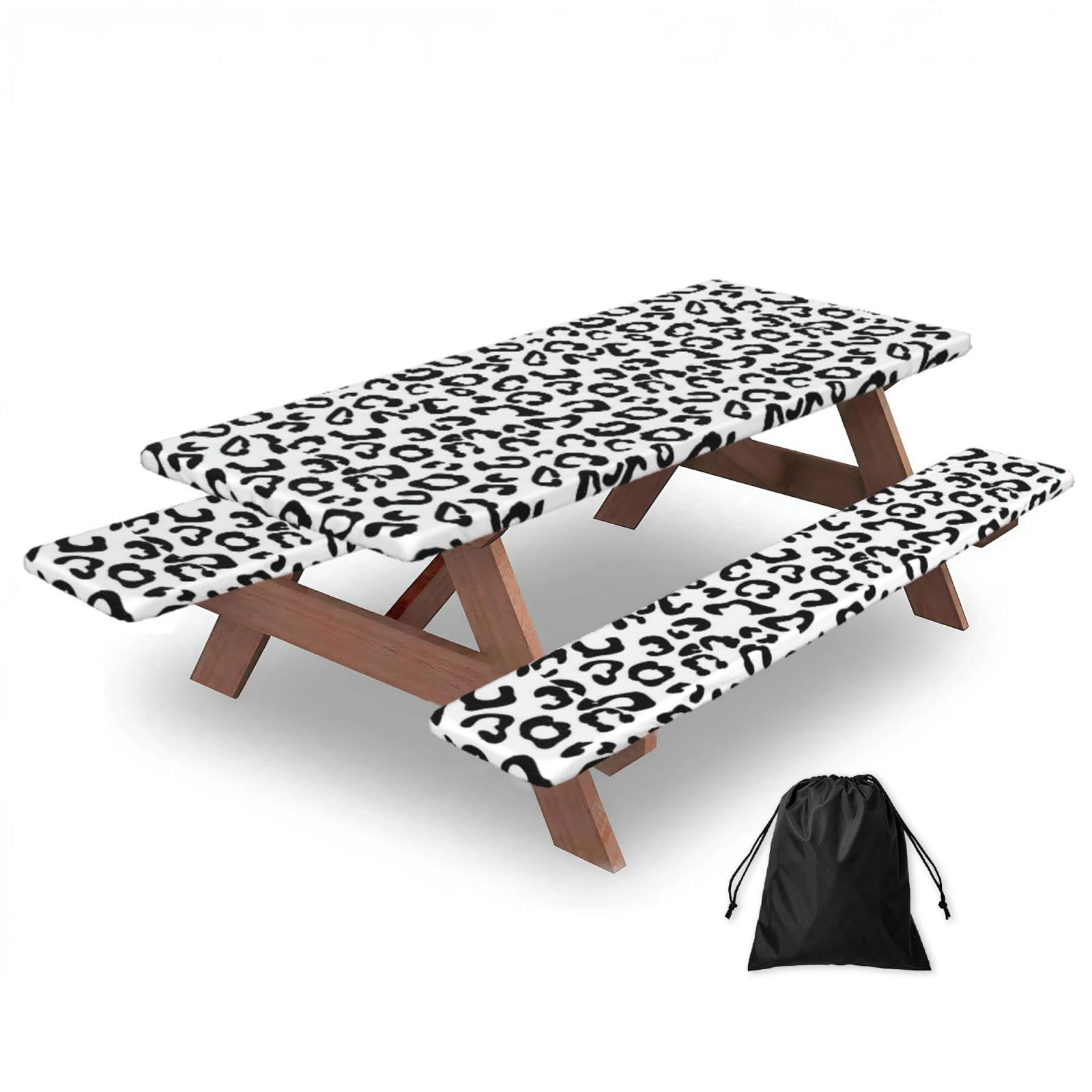 Yqxwjl Black Leopard Print Print Camping Essentials Waterproof Camping Table And Bench Cover With Drawstring Bag 183 Cm