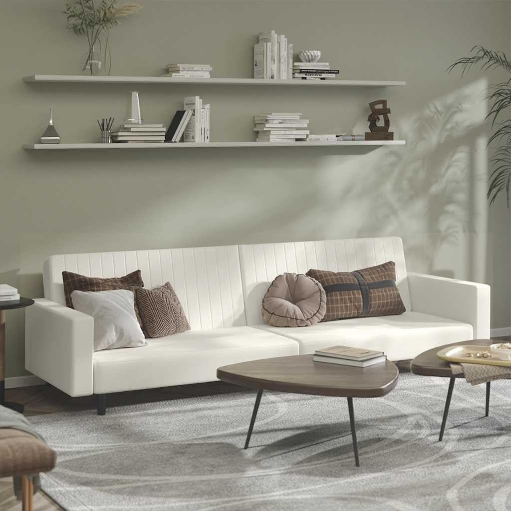 Sofa z funkcją spania 2-osobowa, kremowa, aksamitna, sofa przekształcająca z drewnianą ramą, sofa do spania do salonu, pokoju gościnnego, biura, wygodna sofa tapicerowana do małych