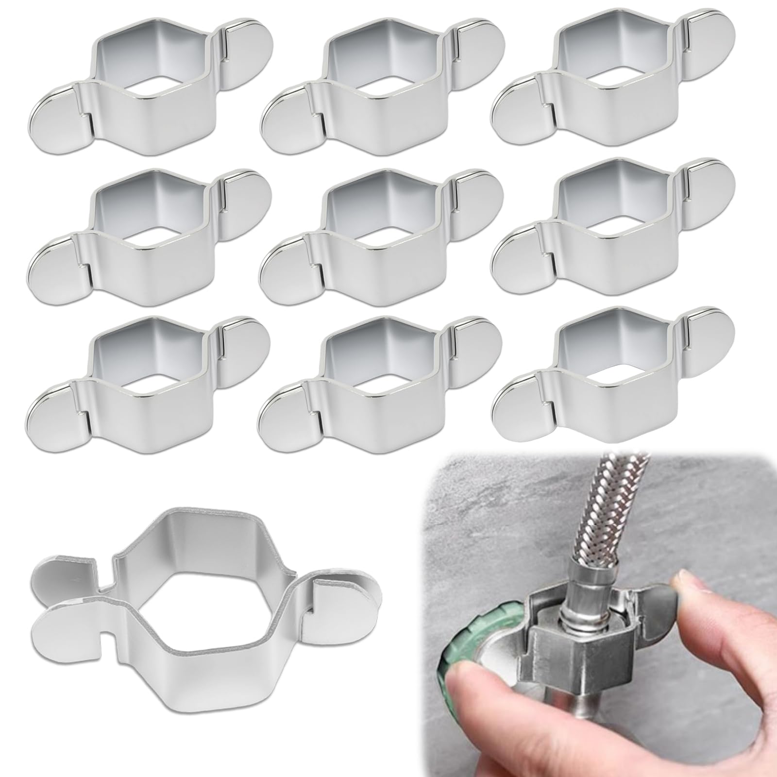 Gyism 10pcs Universal Detachable Hose Tap Spanner for Tight Space, Reusable Plumbing Tools with Hex Hollow Wrench, Bath Tap Spanner for Bathroom Water Pipes Corrugated Hose (Silver)