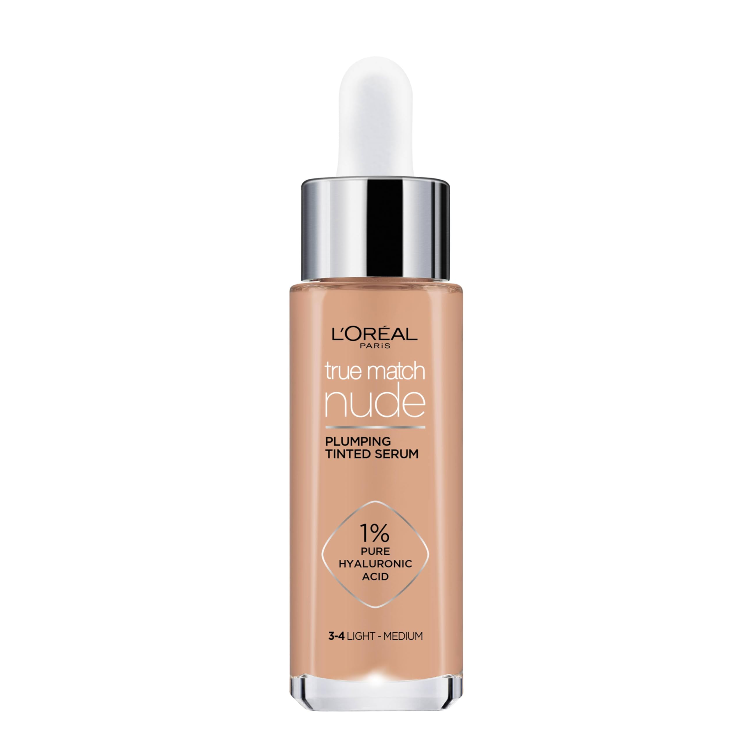 L'Oréal Paris True Match Nude Volumegevend Getint Serum Foundation met hyaluronzuur - 3-4 Light Medium - 30ml - Vegan - L'ORÉAL PARIS TRUE MATCH NUDE VOLUMEGEVEND GETINT SERUM