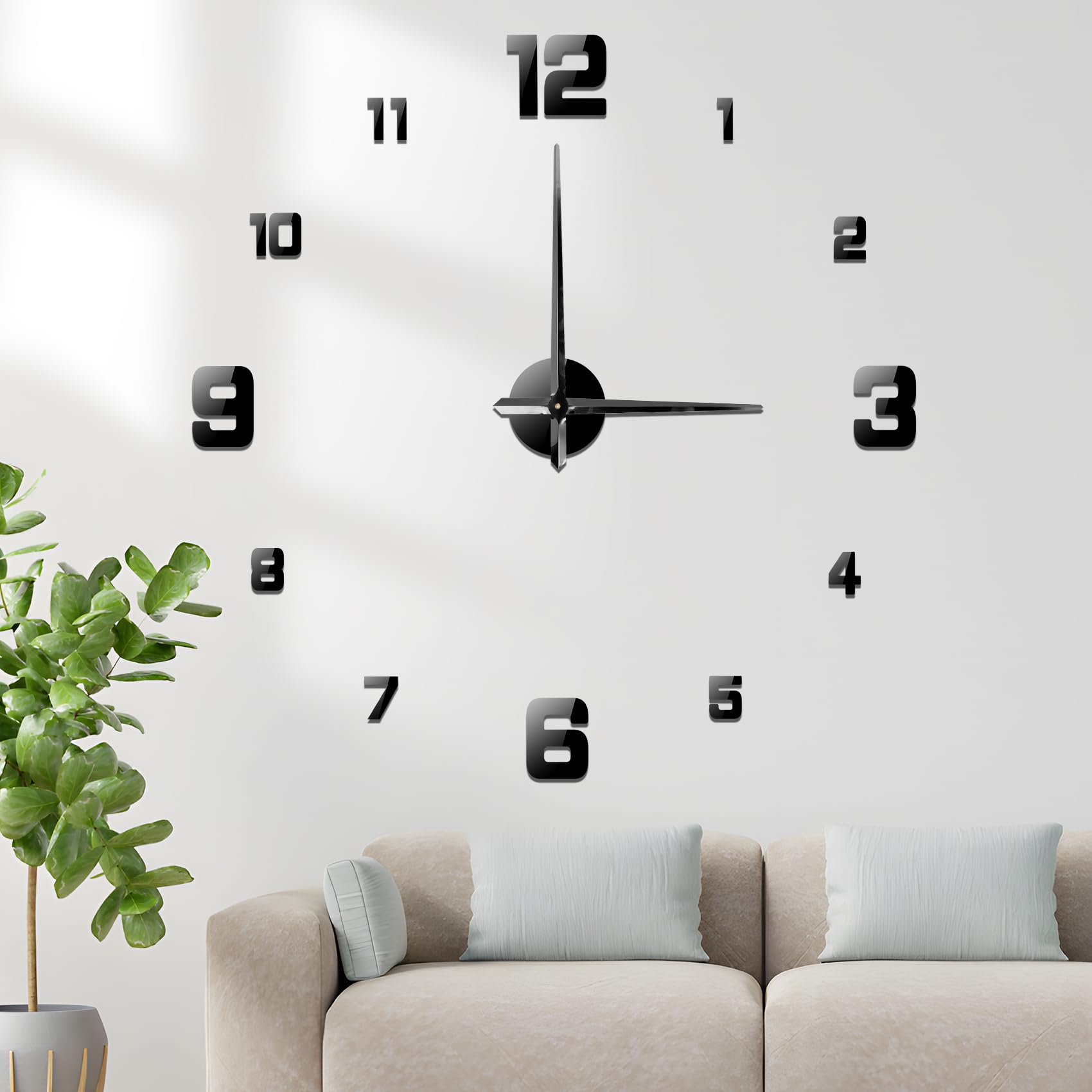 Carehabi Reloj de Pared 3D Grande XXL para Pegar – DIY Reloj Moderno de Pared para salón, Cocina, Dormitorio, Oficina (50-120 cm)