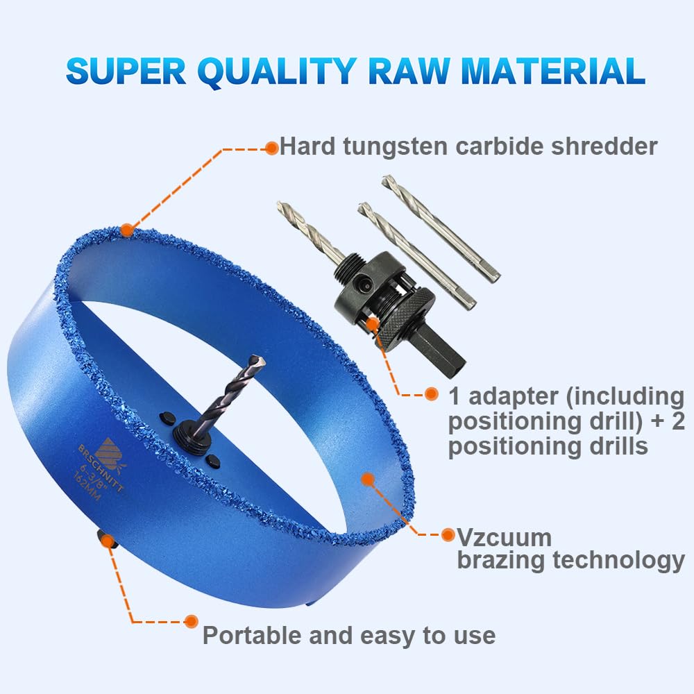 Recessed Light Carbide Grit Hole Saw 6-3/8" - BRSCHNITT Fast Cutting in Wood, MDF Drywall, Lath & Plaster, Hardi Board - Image 4