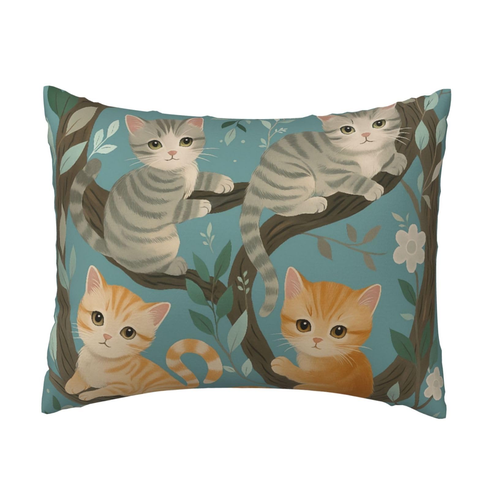 Playful Cat in Tree Pillowcase Soft Plush with Zipper Decorative Pillowcovers 16x20 in