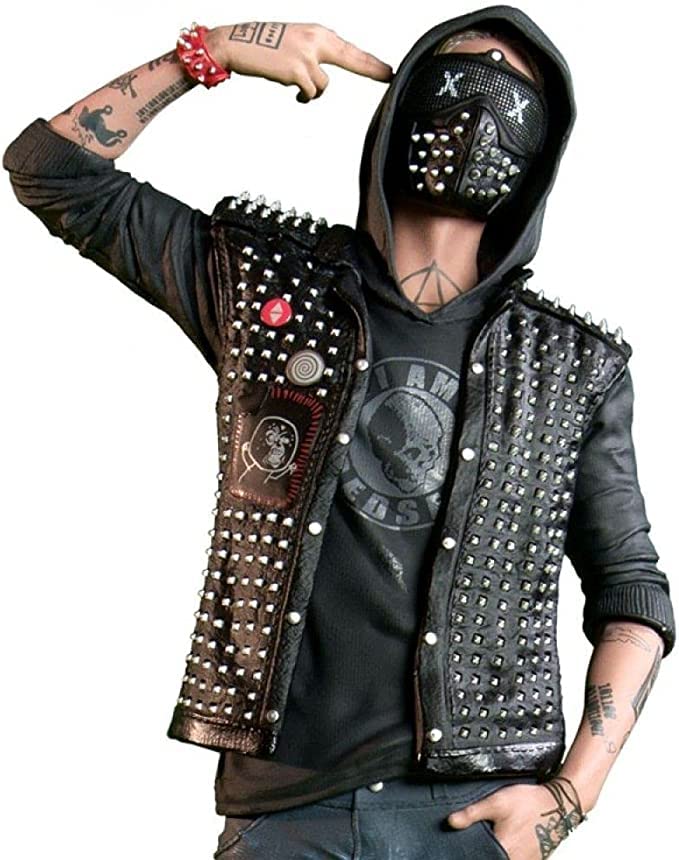 Watch Dogs WD 2 Dedsec Wrench Vest Shawn Baichoo Black Leather Vest (US, Alpha, Medium, Regular, Regular, Faux Leather)