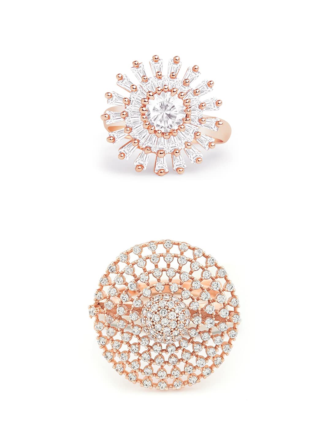 Set of 2 Rose Gold Contemporary Cubic Zirconia Adjustable Finger Rings For Women-ZPFK13481