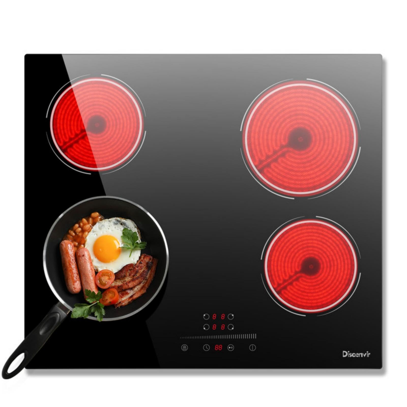 Placa Vitroceramic 4 Fuegos 6000W, Vitroceramica encastrable, Placa Electrica Cocina 56×49cm, Función de Pausa, 9 Puestos, Control táctil, con Temporizador, Cerradura Infantil