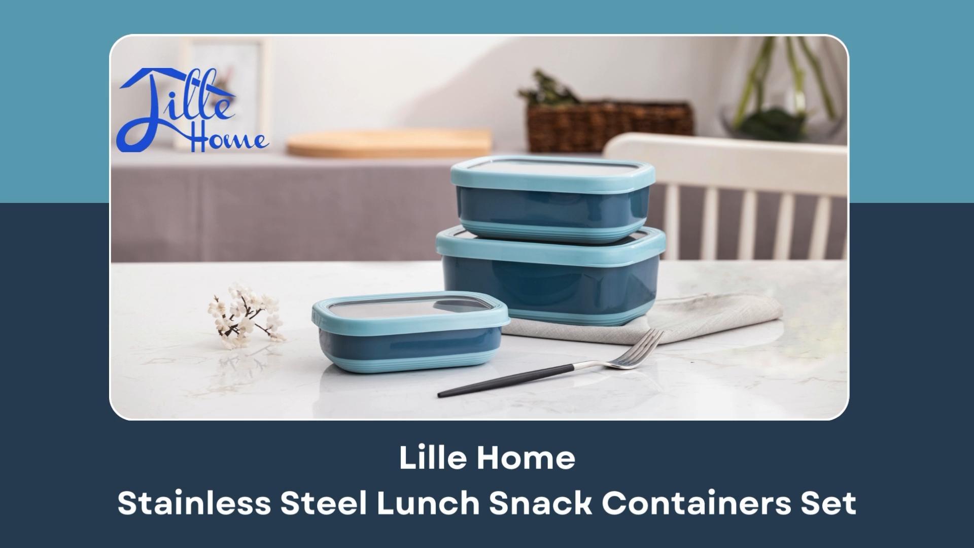 Lille Home Set 3 Contenitori Per Alimenti In Acciaio Inox, 470ml/900ml/1.4L, Ermetici E Antiperdita, Senza BPA - 2