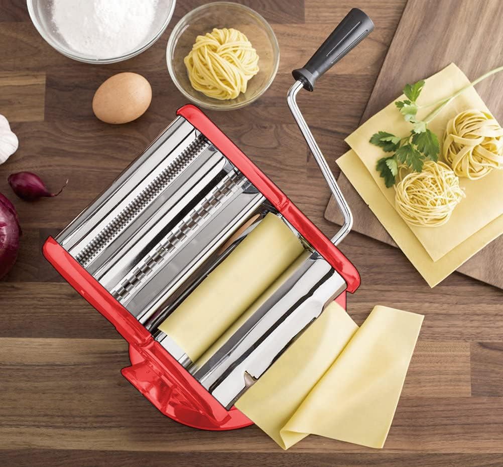 Cestari Ultimate Pasta Machine - Unique Patented Suction Base for No-Slip Use of Stainless Steel Pasta Roller Machine - 150 mm - Includes Pasta Cutter, Hand Crank, and Recipes