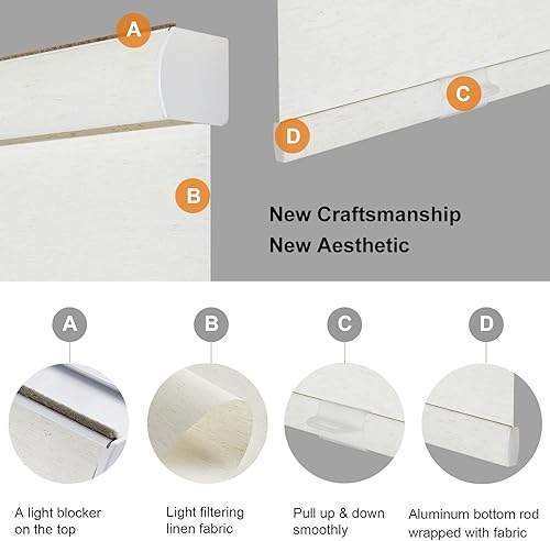 Miniatura 2 de Persilux Persianas enrollables sin cordón, con filtro de luz, tela de lino tejido natural, protección UV, persianas enrollables para ventanas para