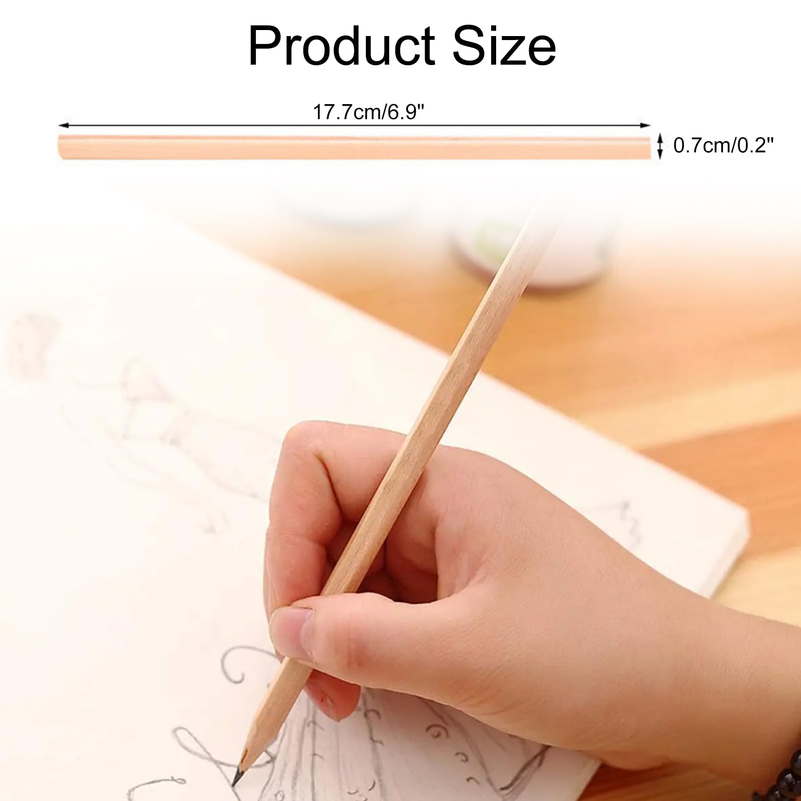 Helweet Wooden HB Pencils Set, 100 Pieces Hexagonal, Unpainted for Children Teachers, Office, School Supplies, Drawing - Image 2