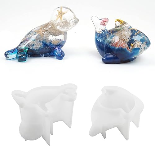 Yalulu 2 moldes de resina de delfín 3D, moldes de silicona de resina epoxi de animales, sellos realistas, molde de fundición de cristal para resina