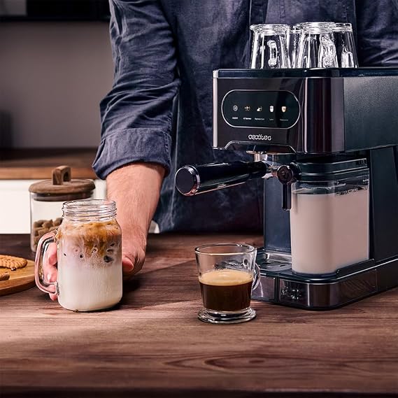 Cecotec Coffee Maker Express Power Espresso 20 ColdBrew Latte +. 1350W, 20Bars, ColdBrew, Touch Color Screen, Water Tank 1.5L, 500ml Milk, Dark Steel, Cup Warmer, Double Arm, Detachable
