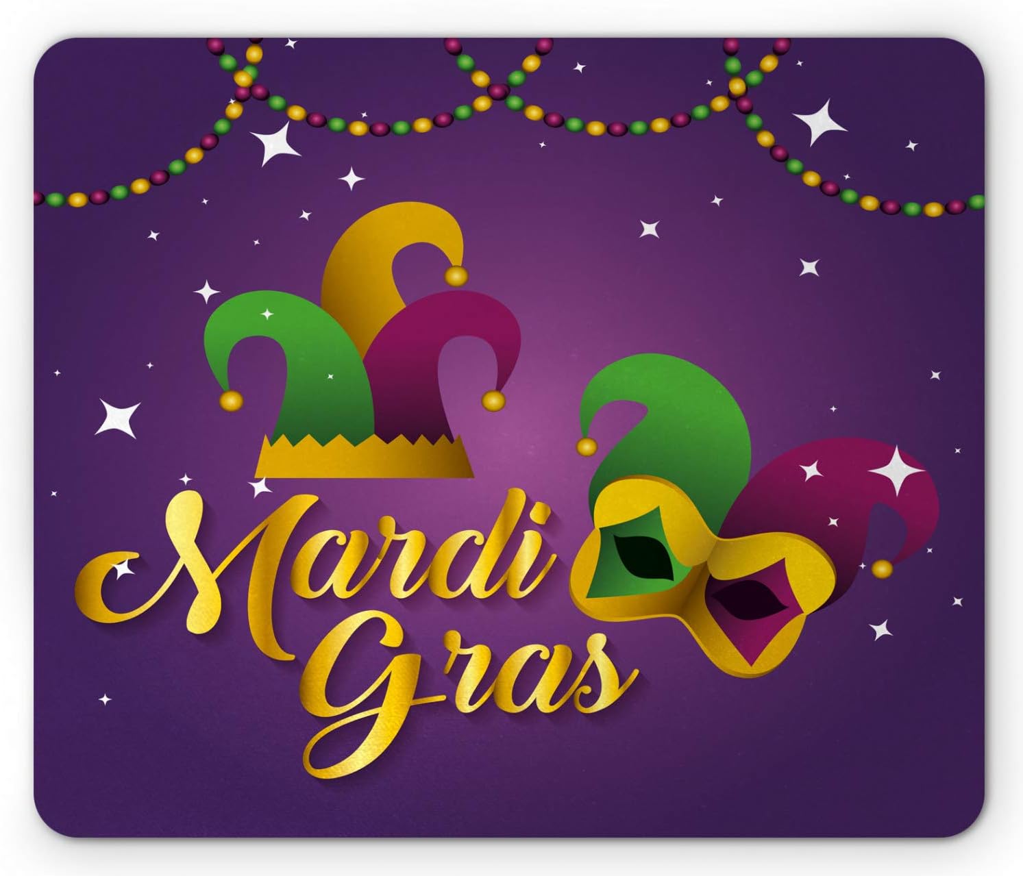 Lunarable Mardi Gras Mouse Pad, Fat Tuesday Themed Hat and with Beads and Calligraphic Image, Rectangle Non-Slip Rubber Mousepad, Standard Size, Quartz and Multicolor