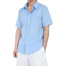 Men's Short Sleeved Cotton Linen Shirts Button Down Regular Fit Summer Beach Shirt Causal Holiday Tops