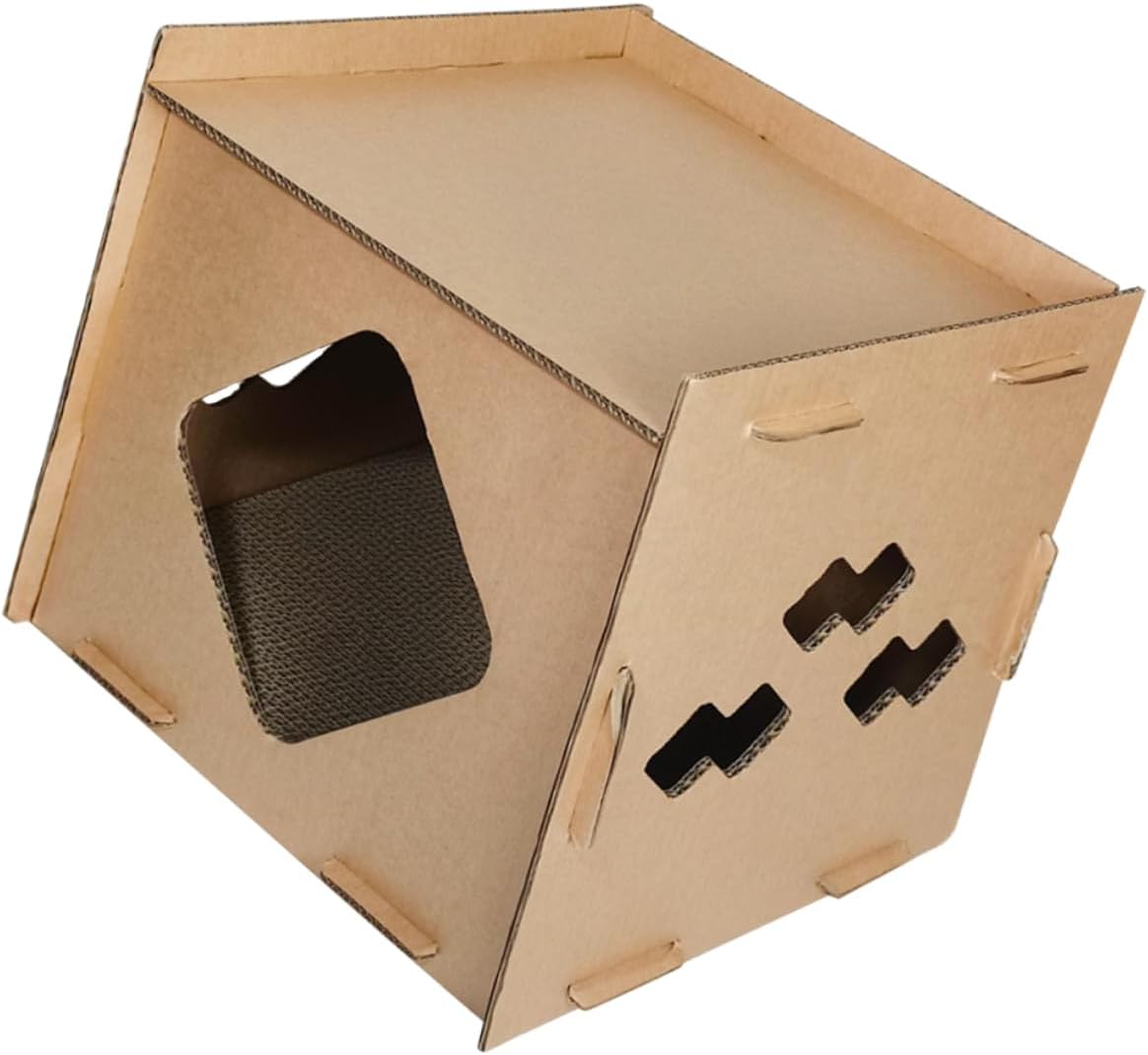 Cardboard Cat House with Scratch Pad Durable Cat Scratcher for Indoor Play and Relaxation Comfortable Corrugated Design