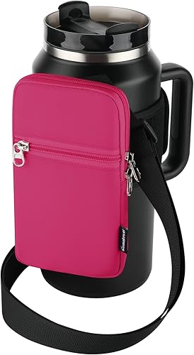 Miniatura 8 de Bolsa para botella de agua de gimnasio para vaso Stanley con asa, funda universal para botella de agua con correa y bolsillo, compatible con una