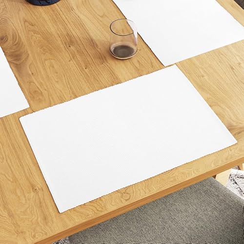 Encasa Xo PM-00109-48X33-6 Encasa Ribbed Table Placemats (Set Of 6) - Solid Off White cover