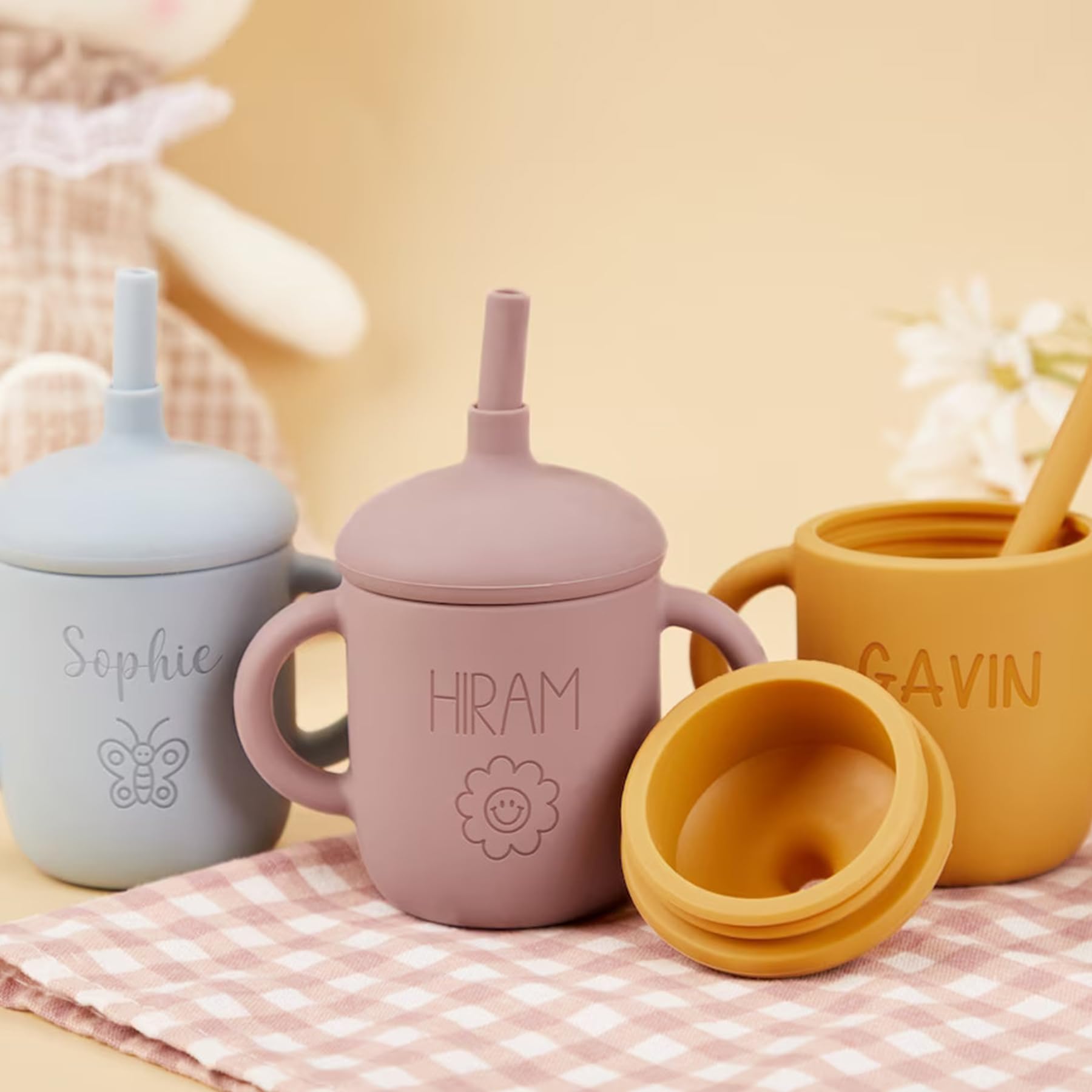 Personalized Silicone Baby Cup 5oz, Custom Engraved Infant Sippy Cup Toddler Training Cup for Baby 6+ Months, Birthday Christmas Newborn Gift