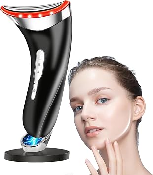 Face Massager, Anti-Wrinkle Face Device with 3 Modes & 45 C Heat, Electric Neck Lifting Massager for Skin Tightening, EMS Massage Facial Toning Firming for Women, Anti-Aging Black