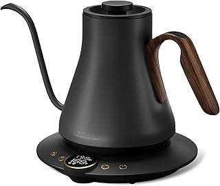 Gooseneck Electric Kettle with Precise ±1℉ Temperature Control, Wood-Accented Handle, Stainless Steel Interior, Quick Heating Pour Over Kettle for Coffee & Tea, 0.9L, Matte Grey
