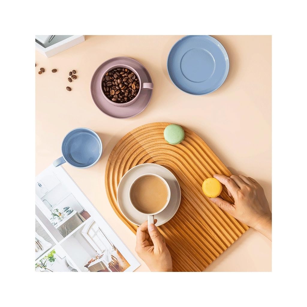 Kaffeetasse, einfache Keramik, kreative Latte-Kunst-Tasse, französisches Set, Zuhause, Büro, Nachmittagstee, hängende Ohr-Kaffeetasse, Untertasse (D)