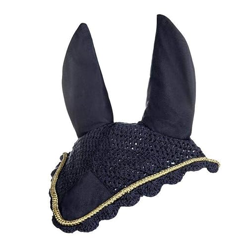 HKM Fly Veil Protection Net Hood Mask, Darblue/Gold, Pony