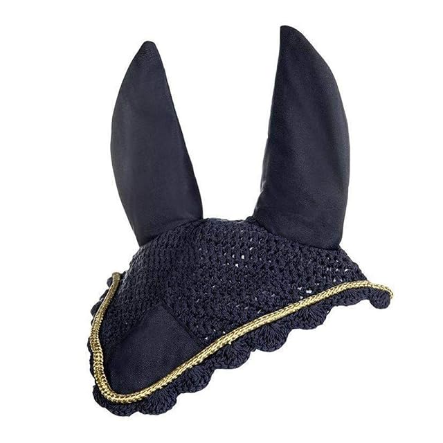 HKM Fly Veil Protection Net Hood Mask, Darblue/Gold, Pony