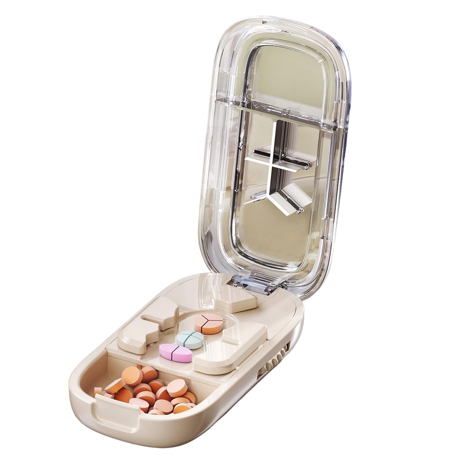 Cutter di pillole, splitter d i pillol-e con lama, taglierina d-i medicina professionale regolabile, taglierina portatile con scompartimento dis stoccaggio, cassa dies pillola per pillo-le 2 in 1