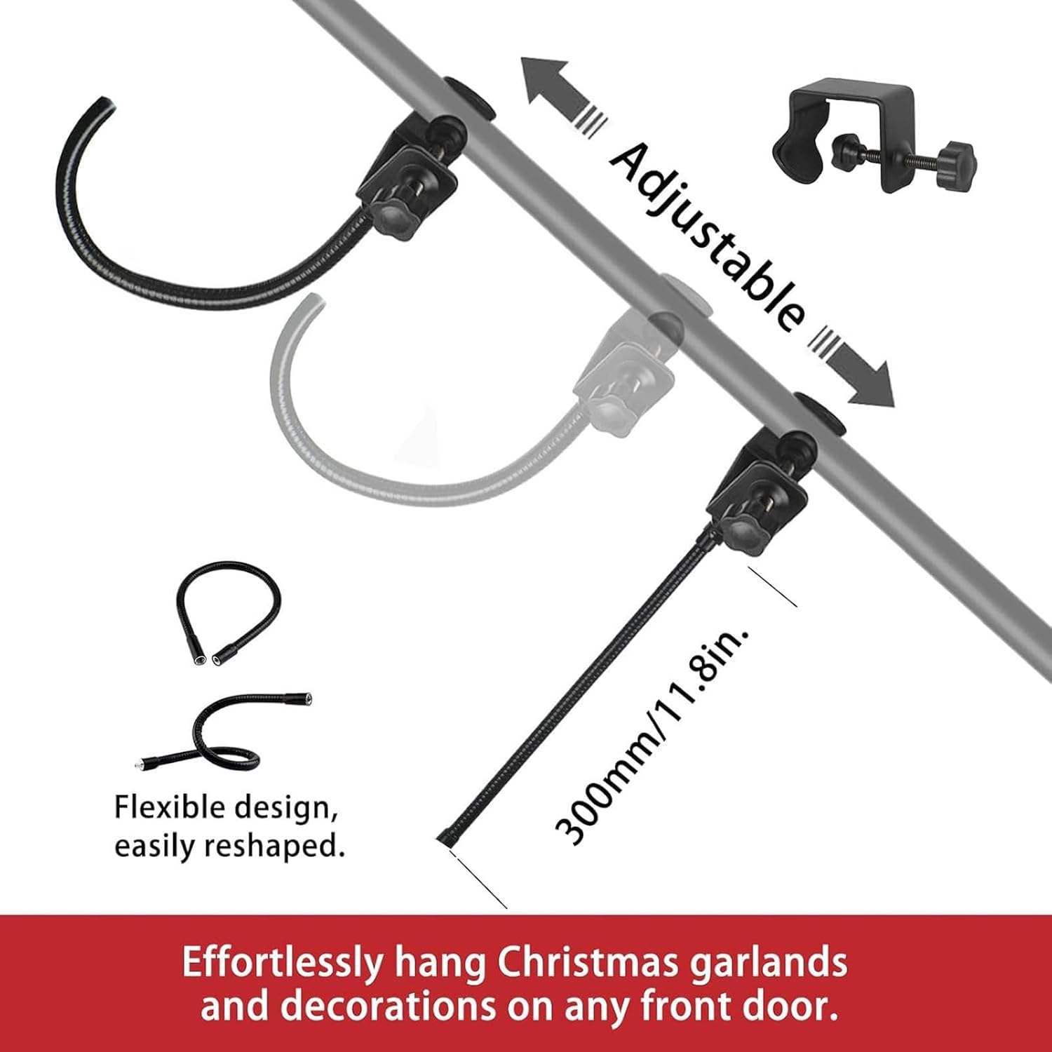 Adjustable Heavy Duty Garland Hanger for Door Frame - No Drill No Screws Glue Free Christmas Decoration Holder for Wreaths, Garland, Lights - Fits 30 to 80 Inch Front Doors, Double Doors Use (30-65in)
