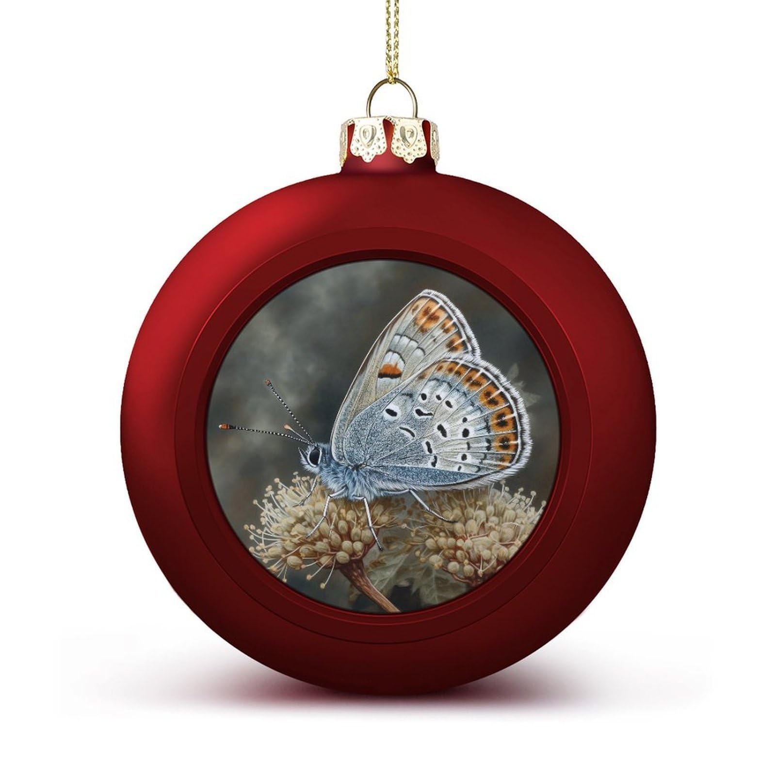 Butterflies Appear on Plants Christmas Balls Ornaments for Xmas Christmas Tree 1.6" Hanging Shatterproof Xmas Balls Hanging Decor Pendants for Holiday Party Outdoor Indoor DIY Craft Supplies