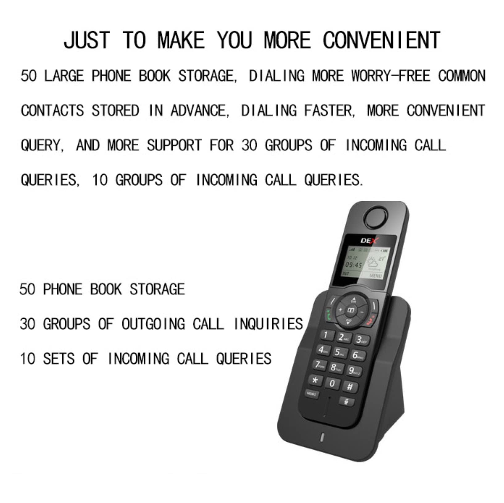 Telefono Cordless Compatto LCD E Tastiera HS Illuminata, Segreteria Telefonica in più Lingue di Visualizzazione per Uso Domestico E D'ufficio