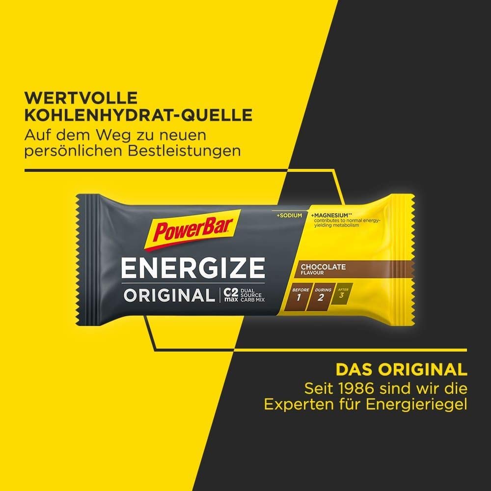 Powerbar Energize Original Chocolate 25x55g - High Carb Energieriegel + C2MAX Magnesium und Natrium