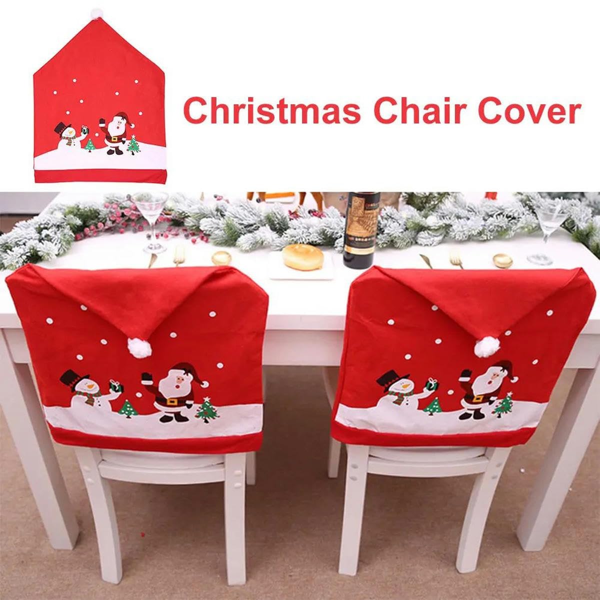 Funda para Silla navideña Funda para Silla no Tejida roja Decoración de Mesa navideña Funda para Silla de Comedor Suministros para Fiesta de Navidad-8PCS