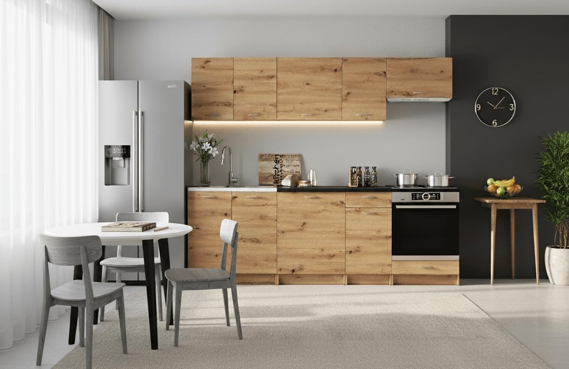 Genérico Muebles de Cocina Completa Color Roble Artesano 240 cms Encimera incluida ref-24b