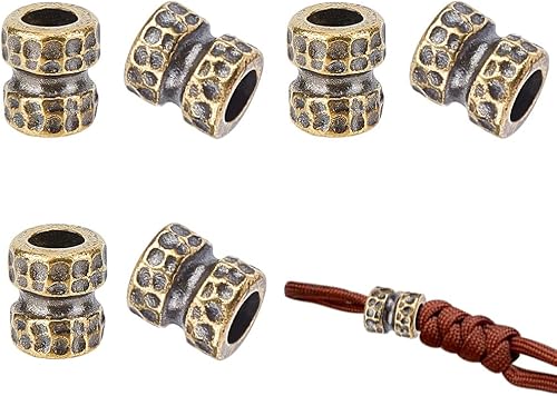 NBEADS 6 cuentas de latón, cuentas de cordón estilo tibetano, cuentas de latón con agujero grande, cuentas de cabello africano, accesorios colgantes