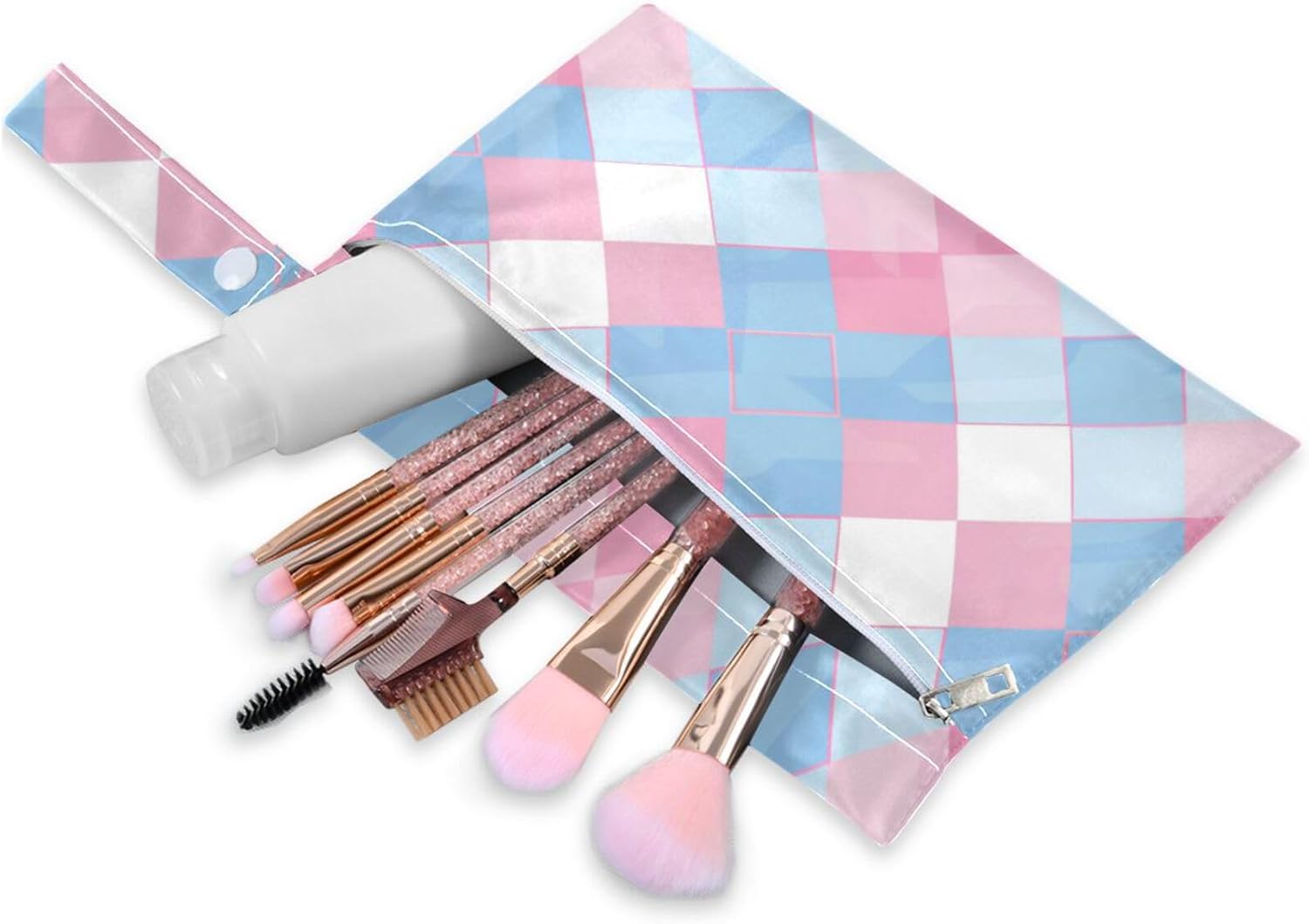 Light Blue and Blush Checkered Pattern waterproof bag for cloth 2 Pack wet bag for swimsuit with handles for baby diapers, baby diapers