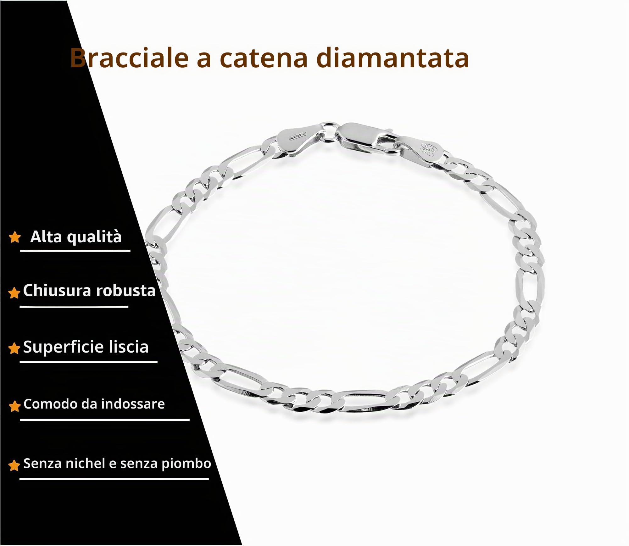 QUADRI - Bracciale Uomo Argento 925 - Braccialetto Uomo Idea Regalo | Bracciali modello Figaro - Made In Italy - Compleanno Anniversario - Scatola Inclusa