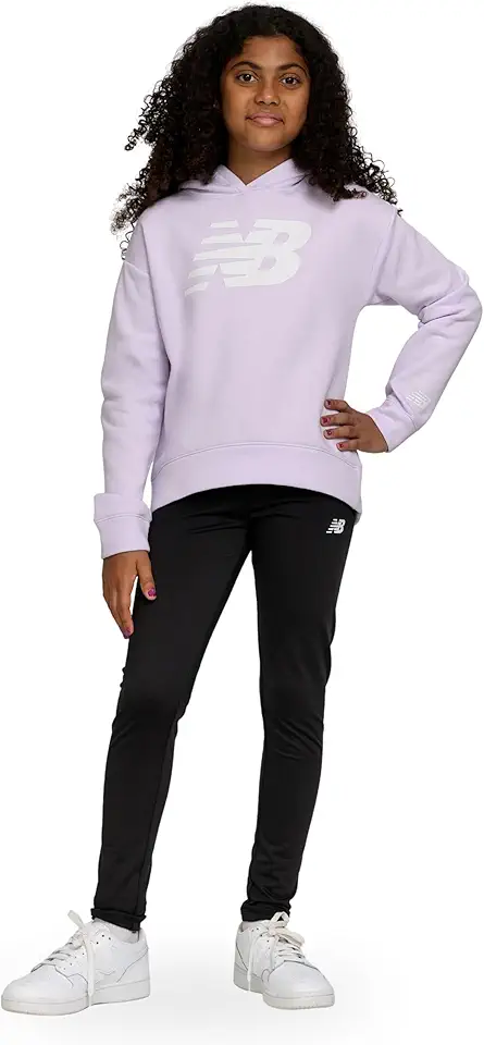 New Balance Girls Athletic 2 Piece – Pullover Hoodie & Fleece-Lined Leggings Sweatsuit Set, Soft Performance Activewear