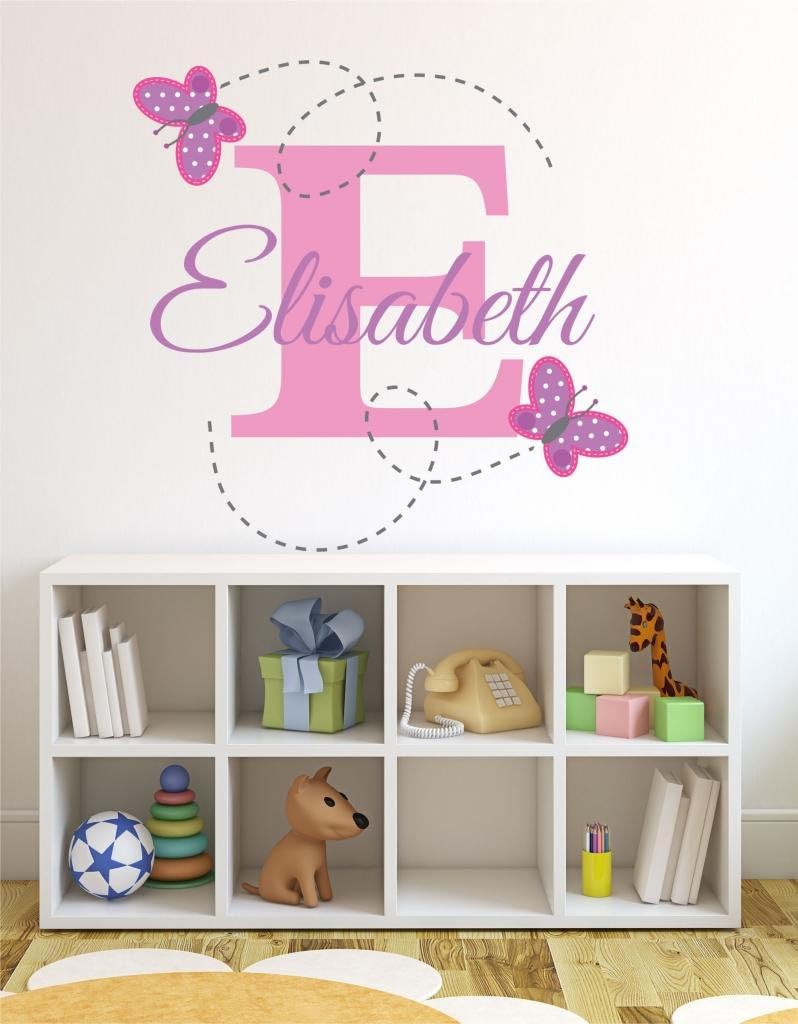 Decor Designs Decals Pink and Purple Butterfly Trail Personalized Initial and Name Childrens Nursery Vinyl Wall Decal 31" Wide by 30" High