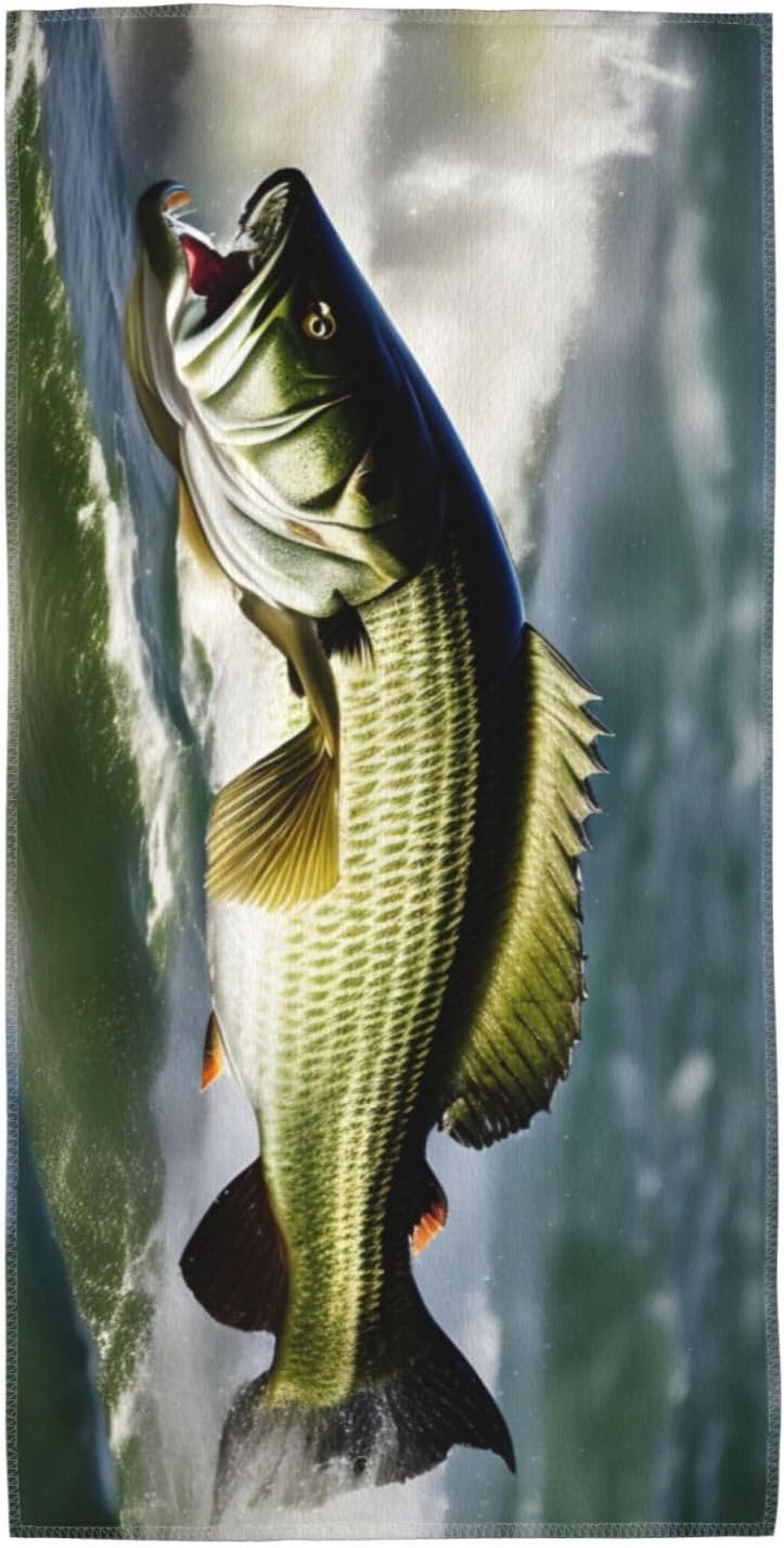 Bass Fishing Wave Print Hand Towels for Kitchen, Decorative Bathroom Towels Decor Farmhouse Cute for Men Women Gifts